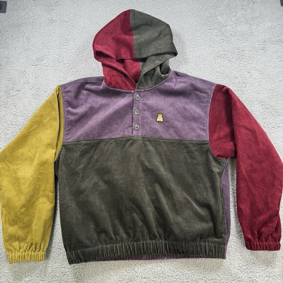 Teddy Fresh Hoodie Mens M Colorblock Henley Corduroy Pullover Cotton - Picture 1 of 8